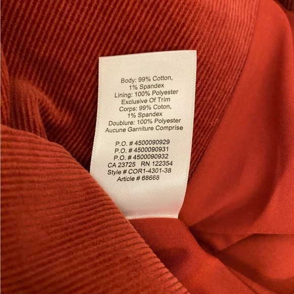 Aritzia || Babaton Taylor Corduroy Blazer Jacket Rust Red Orange 0 - Picture 7 of 8